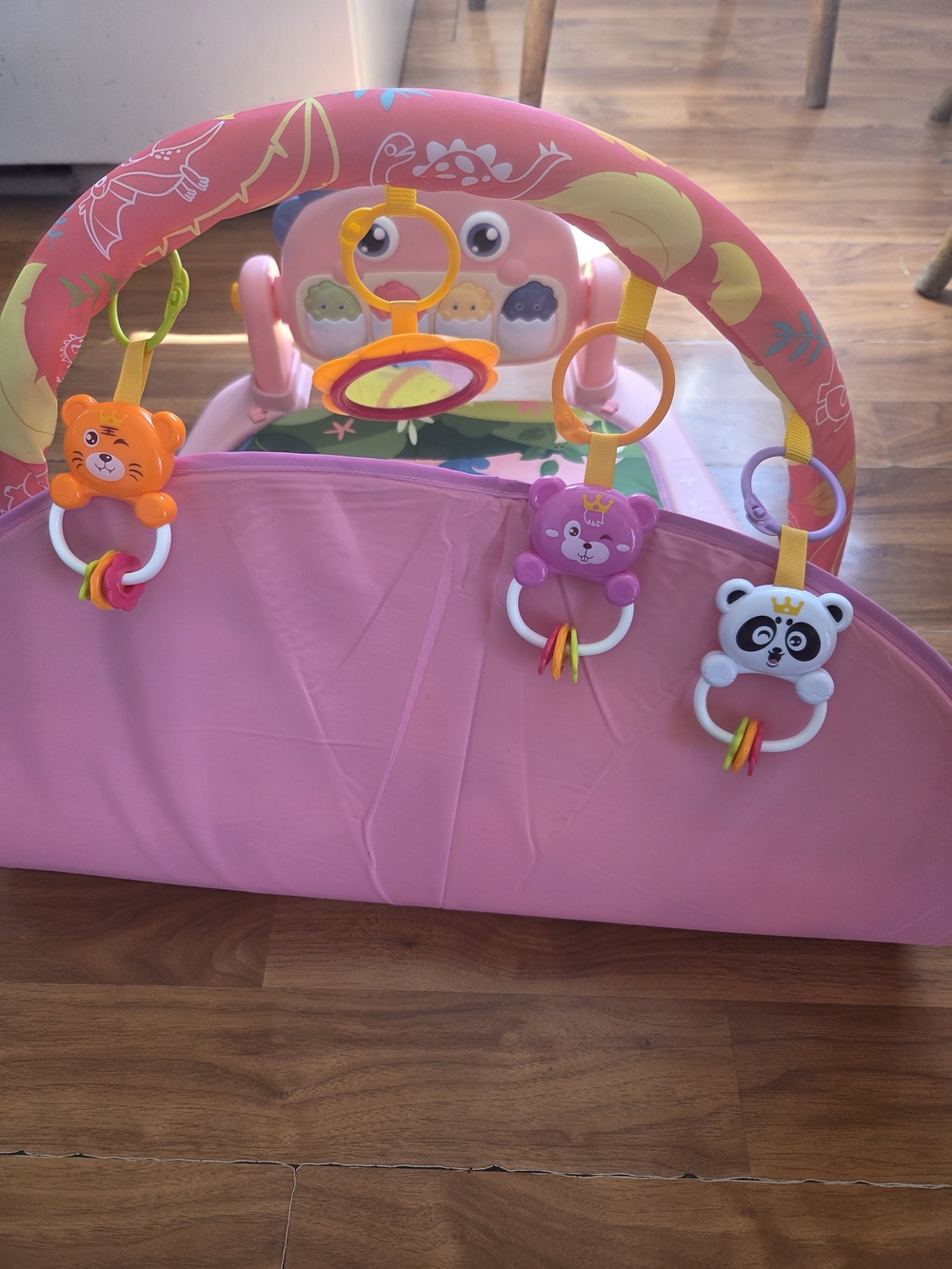 Pink Infant Activity Play Gym with Hanging Animal Rattles